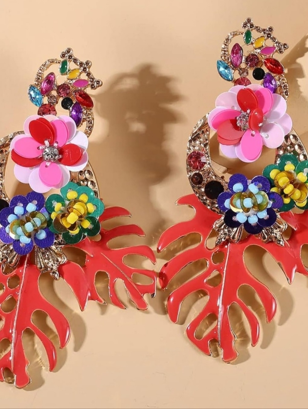 Last One: "Charisma" Red Tropical Statement floral earring